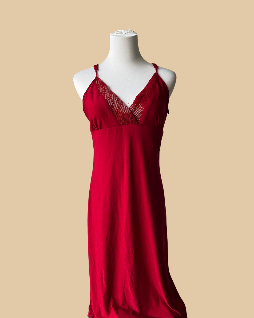 CKM Red Beaded Knee Length Dress