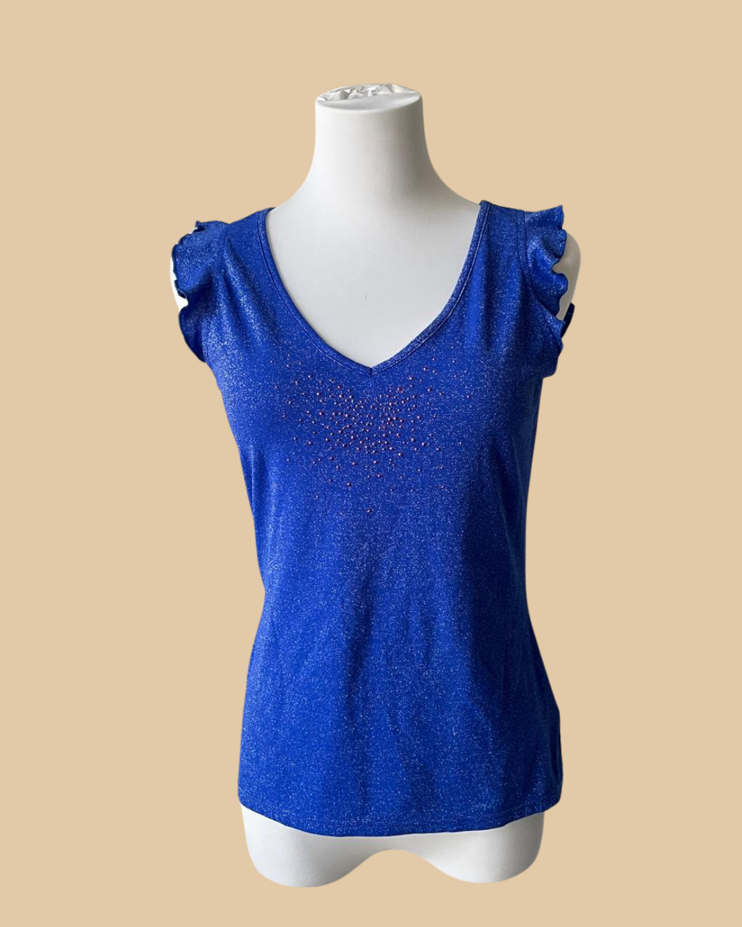 Blue Sparkly Short Sleeves Women's Top
