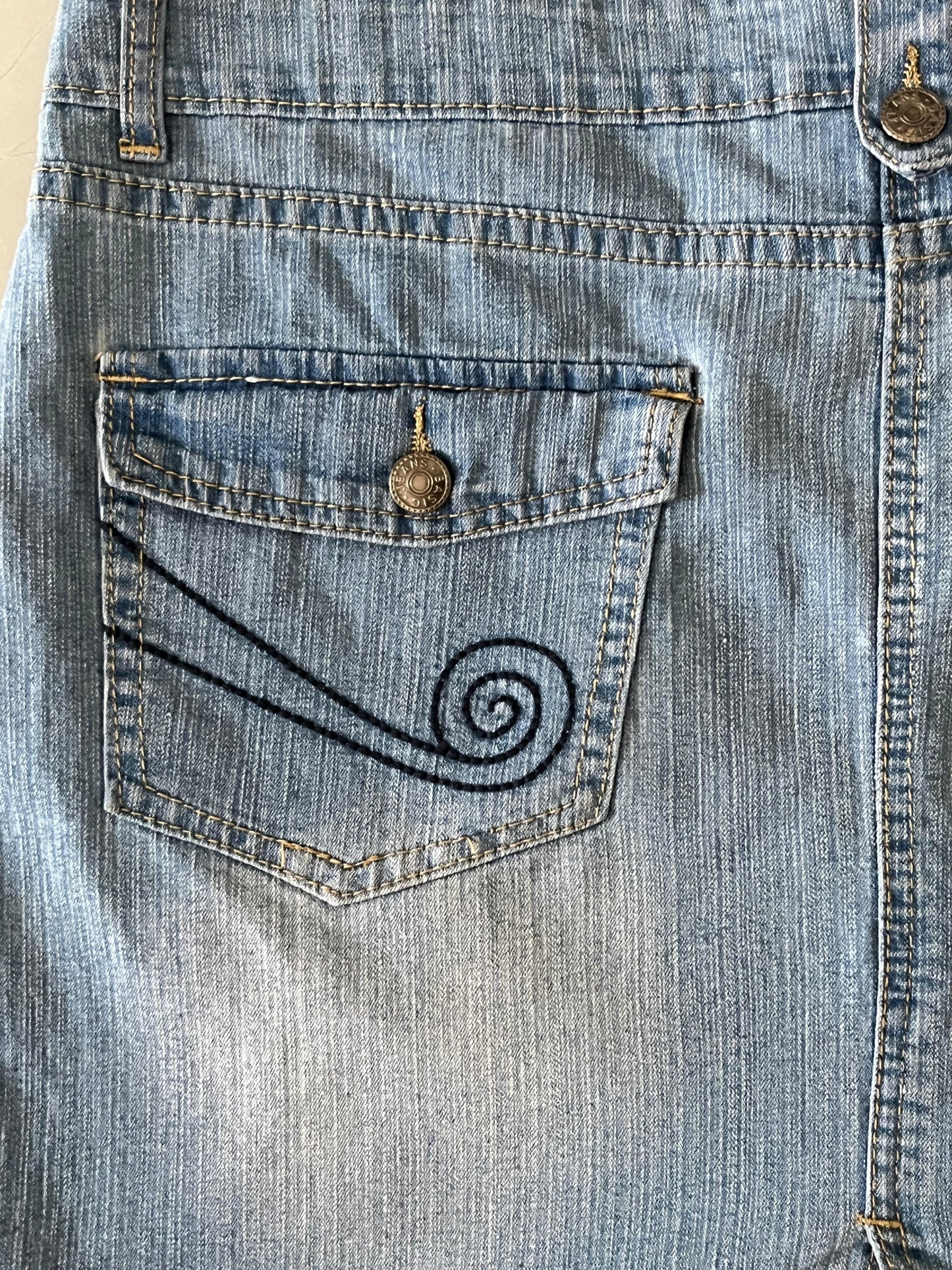 Light Wash Denim Embroidered Mini Skirt