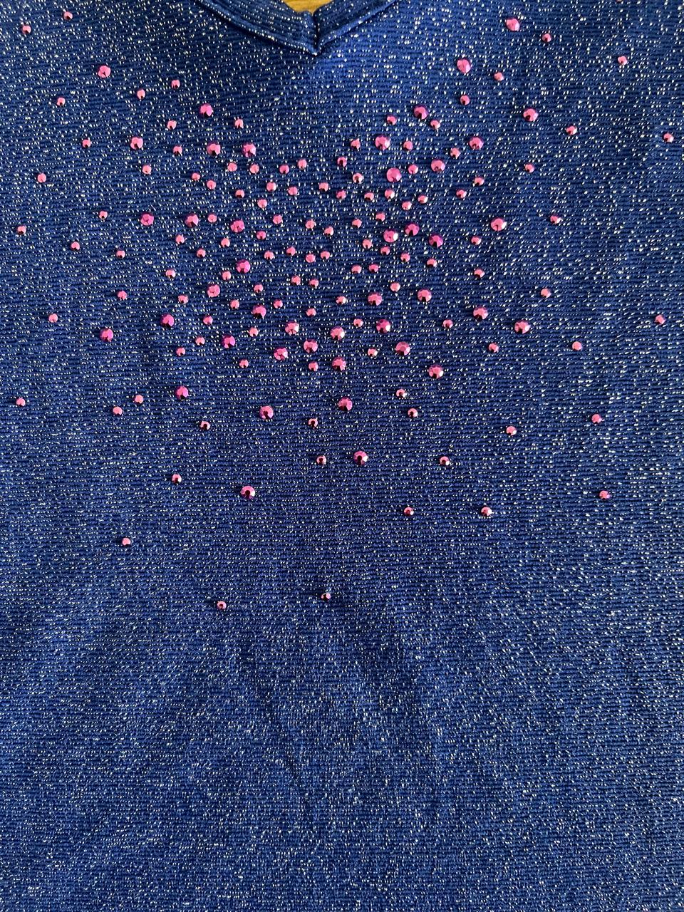 Blue Sparkly Short Sleeves Women's Top