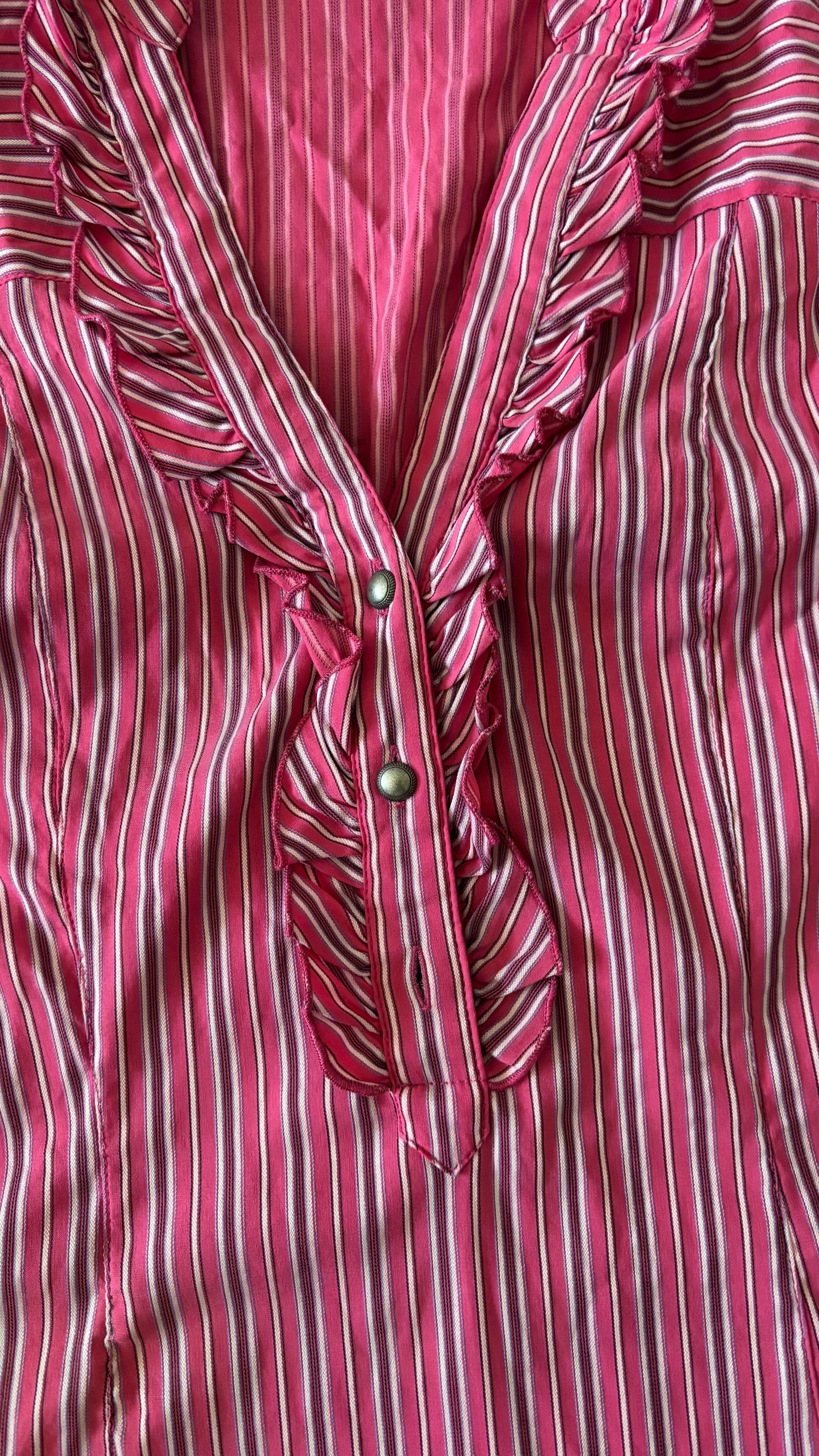 Next Pink Stripped Open V neck Long Sleeve Shirt