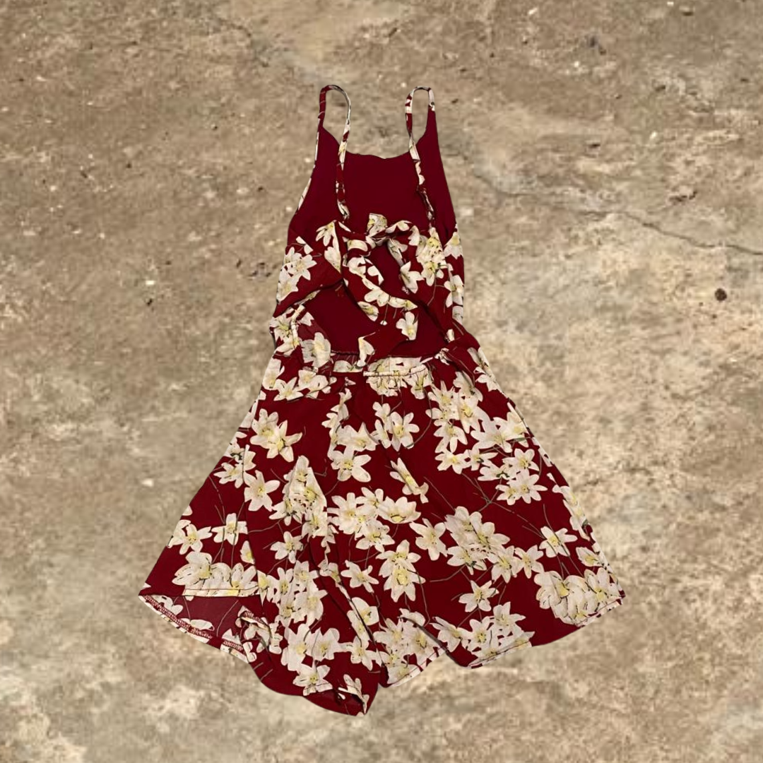 Red Flower Desgined Summer Jump Suit