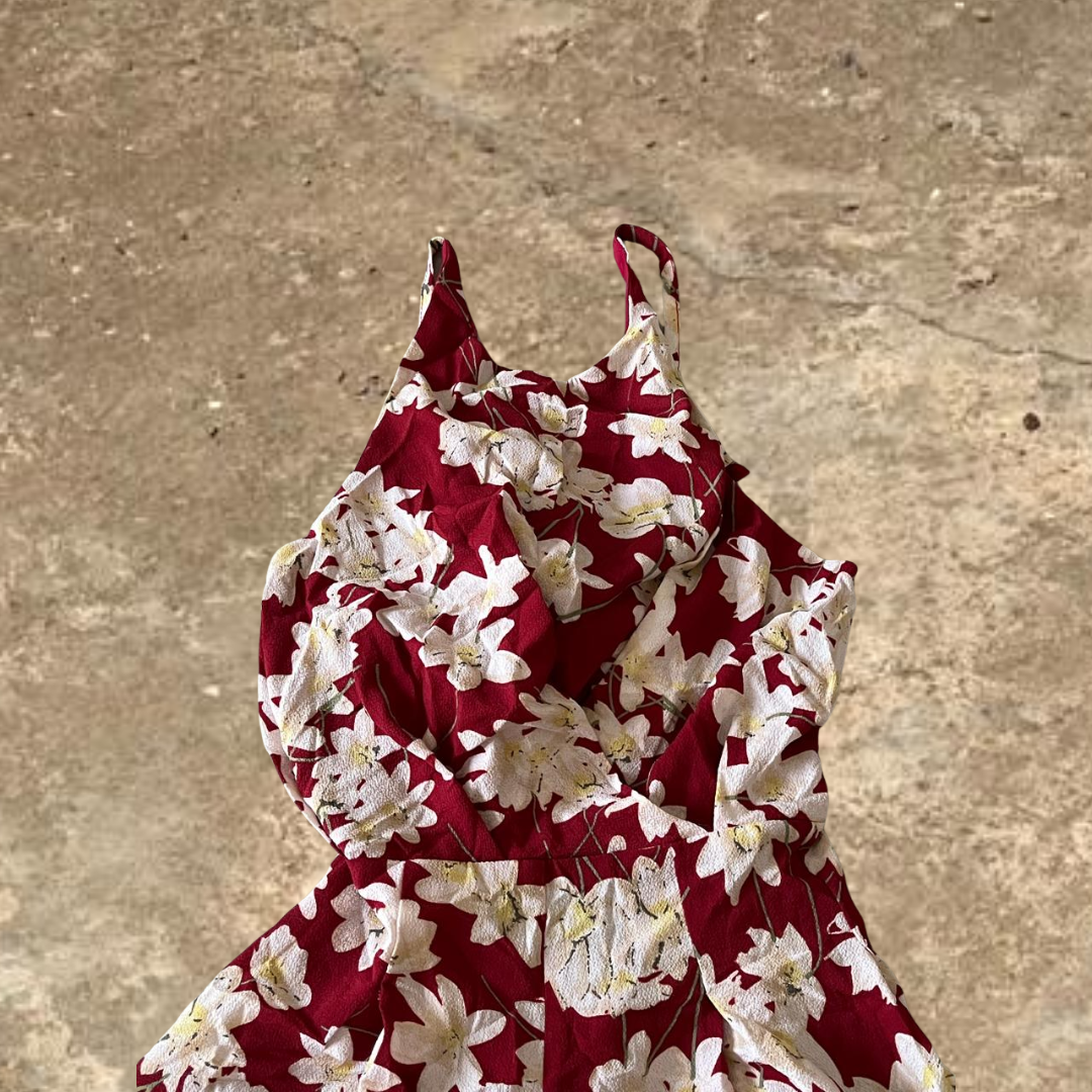 Red Flower Desgined Summer Jump Suit