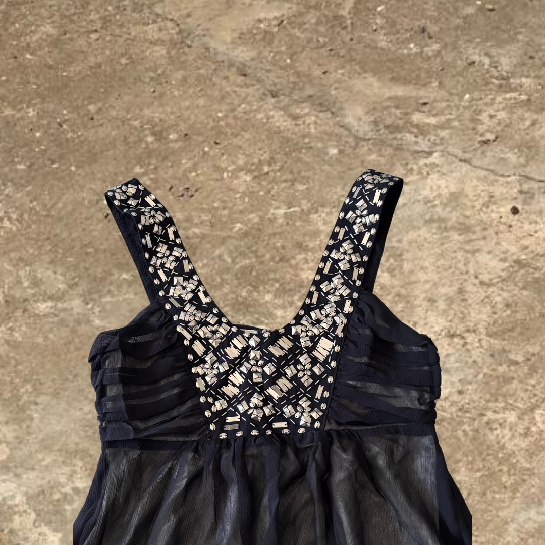 Black Forever Beaded Short Silk Dress