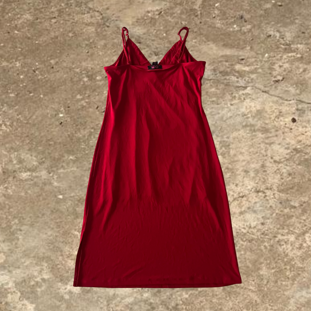 CKM Red Beaded Knee Length Dress