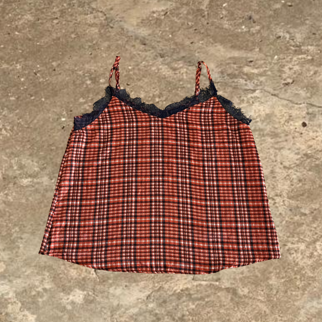 Cotton On Laced V Neck Orange Striped Sleeveless Top