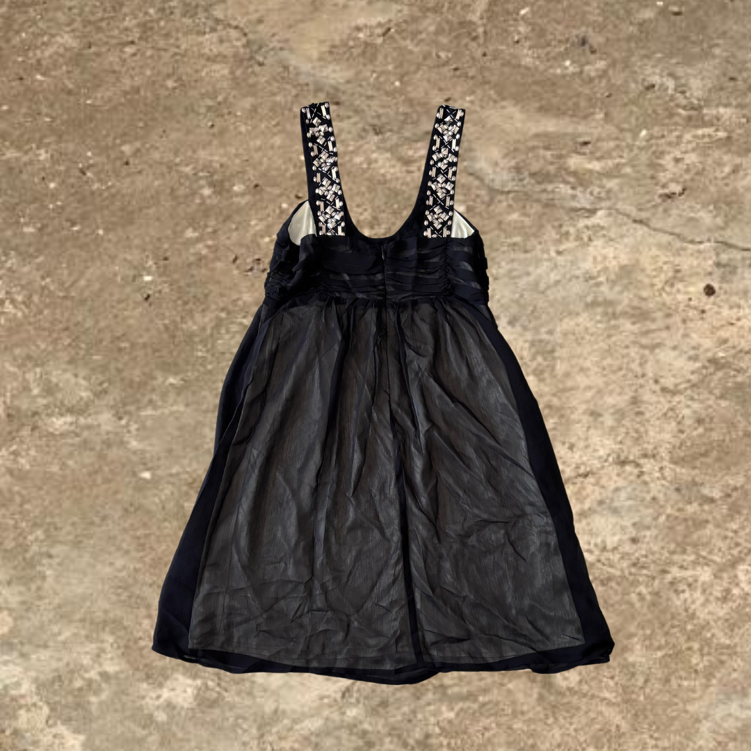 Black Forever Beaded Short Silk Dress