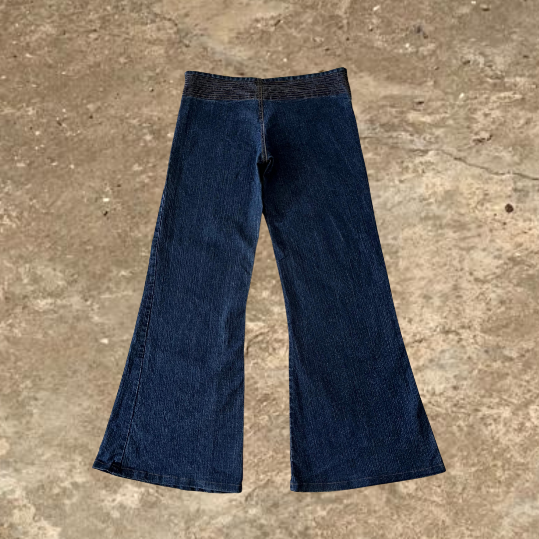 Low Waisted Dark Blue Wide Leg Jeans
