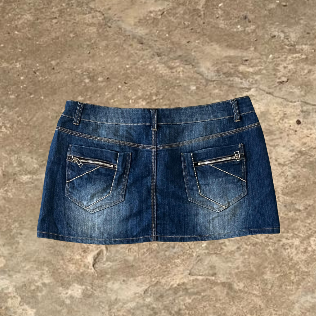 Dark Blue Washed Mini Skirt