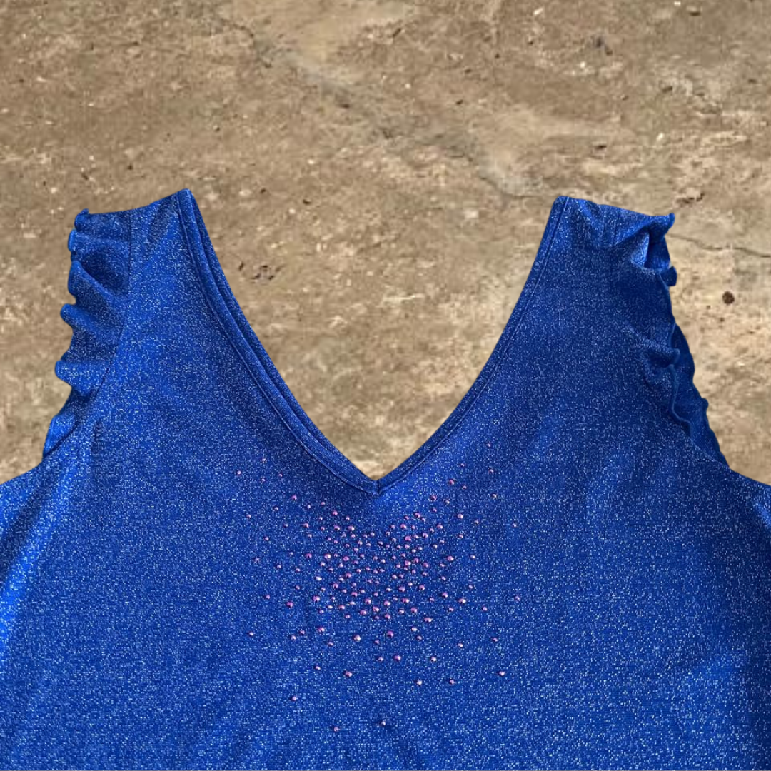 Blue Sparkly Short Sleeves Women's Top