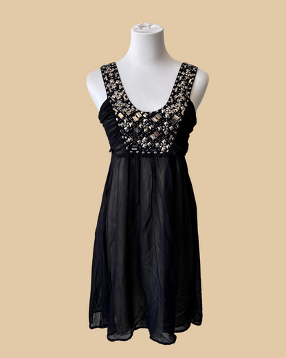 Black Forever Beaded Short Silk Dress