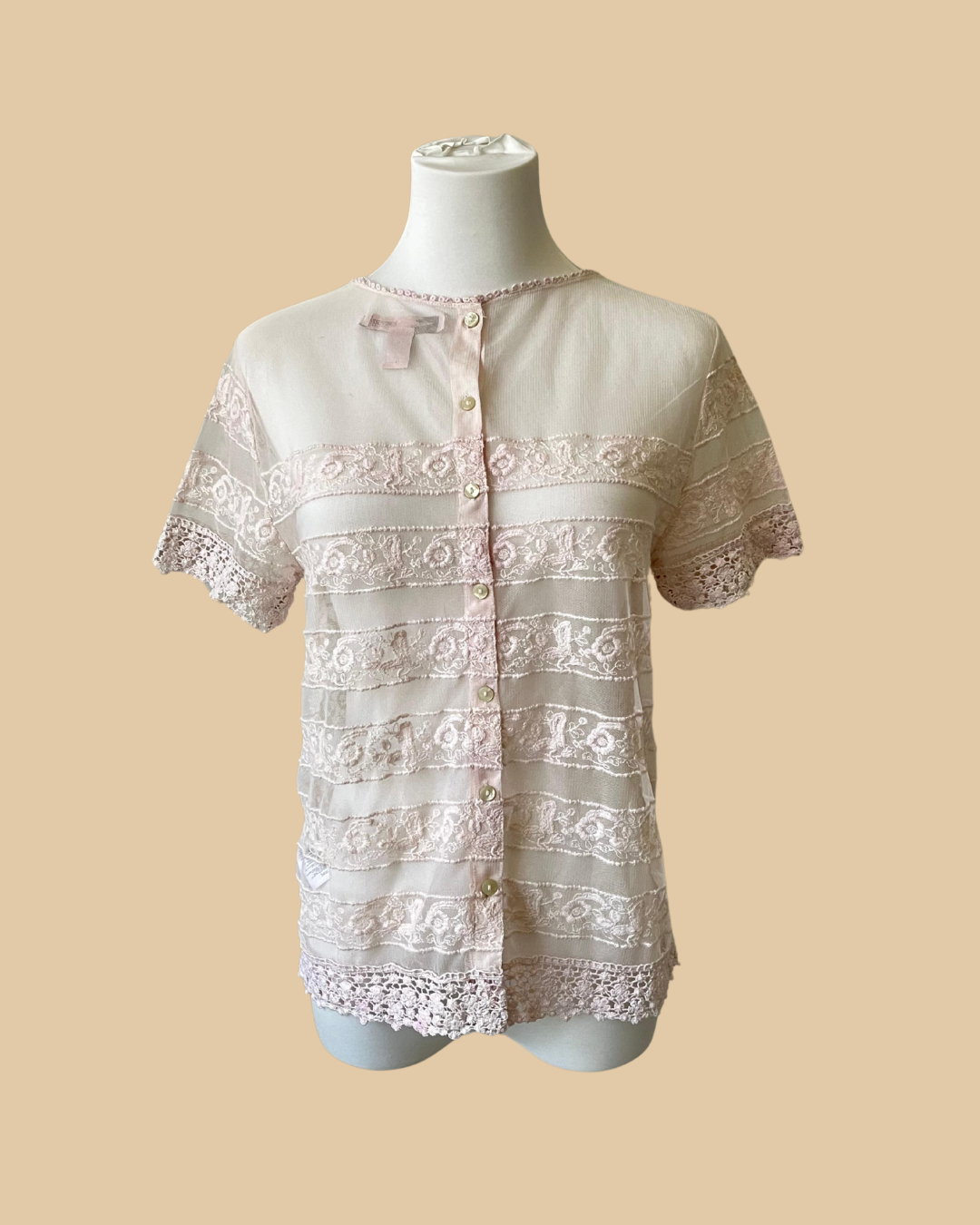 Forever21 Embroidered Lace Short Sleeve Button Up Shirt
