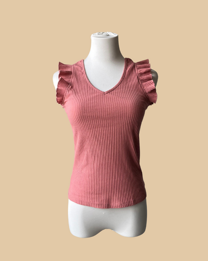 Leonisa Pink Short Butterfly Sleeve Women's V neck Top