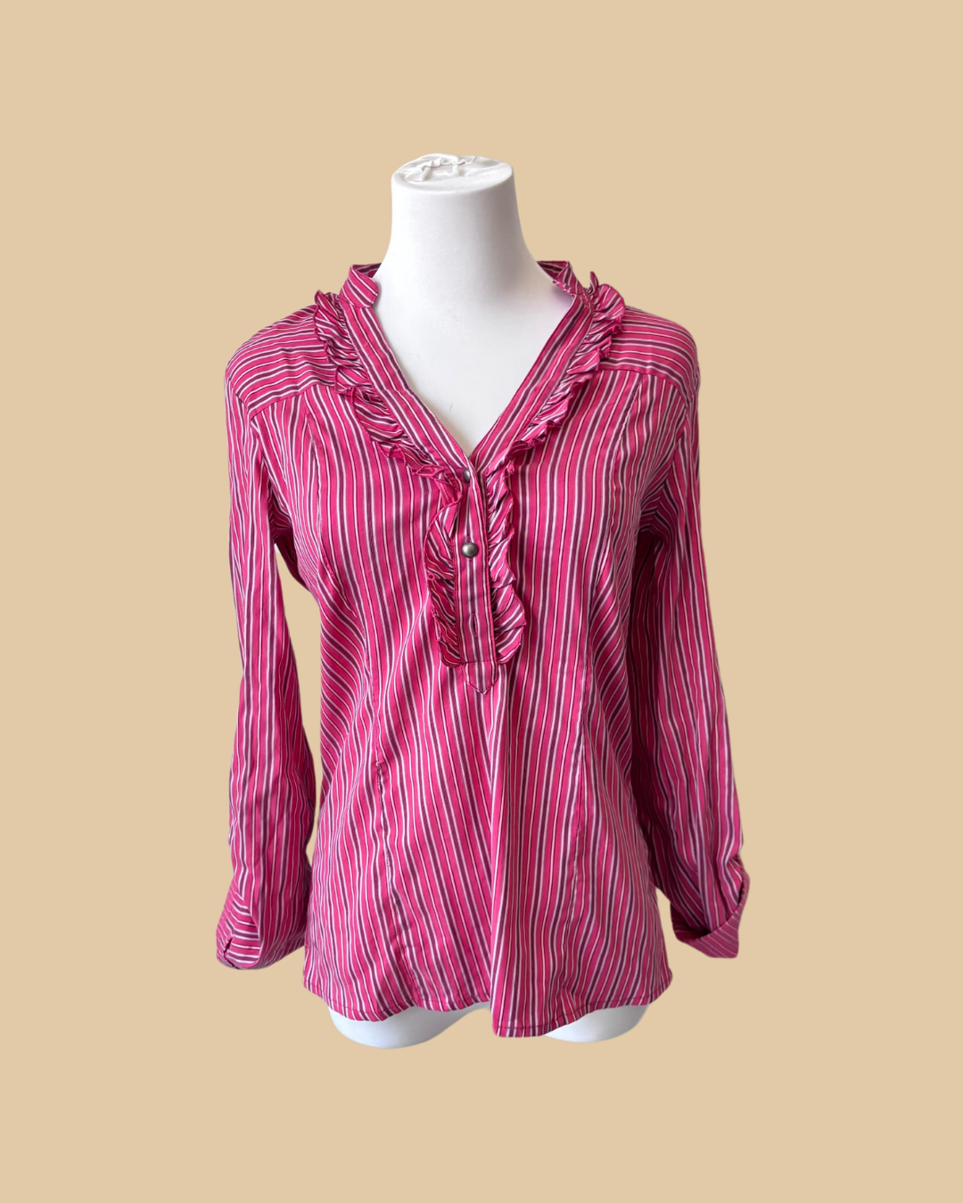 Next Pink Stripped Open V neck Long Sleeve Shirt
