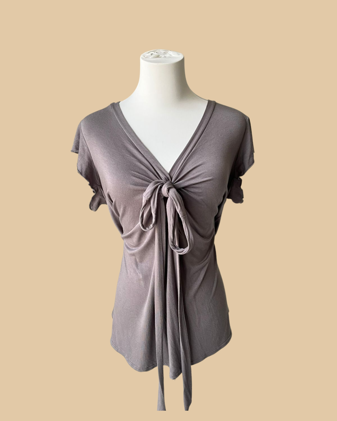 Dark Beige Short Sleeve Adjustable Top