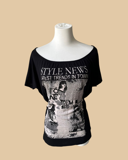 Yessica " Style News Latest Trends In Town " Black Tee