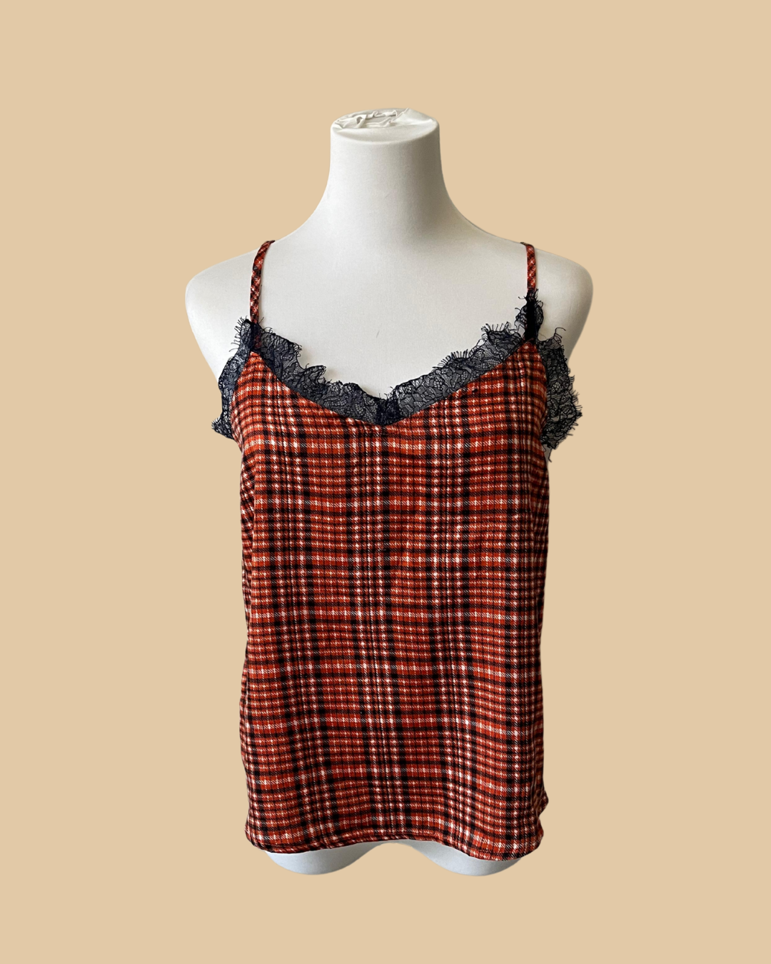 Cotton On Laced V Neck Orange Striped Sleeveless Top