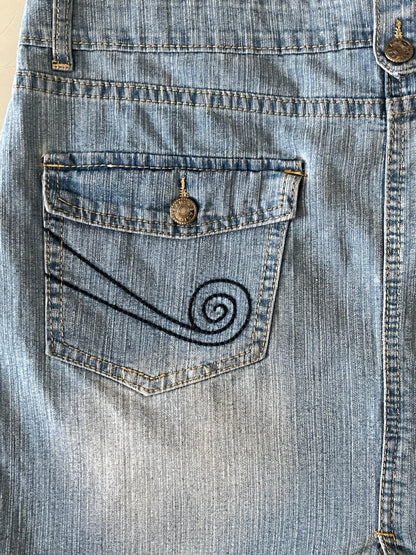 Light Wash Denim Embroidered Mini Skirt