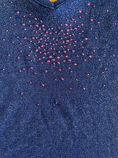 Blue Sparkly Short Sleeves Women's Top