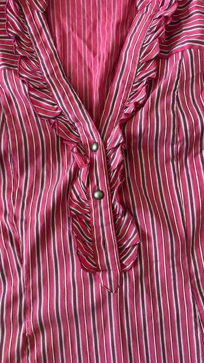 Next Pink Stripped Open V neck Long Sleeve Shirt