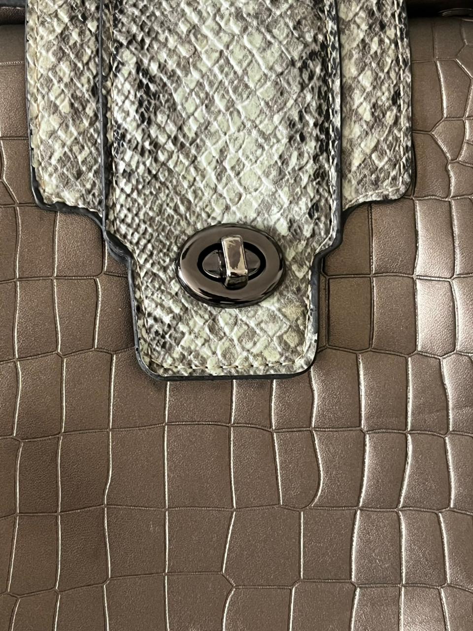 Dark Golden Beige Snake Print Women's Purse