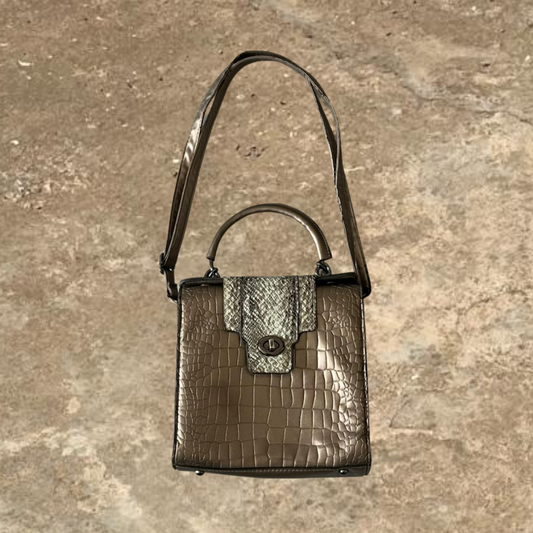 Dark Golden Beige Snake Print Women's Purse