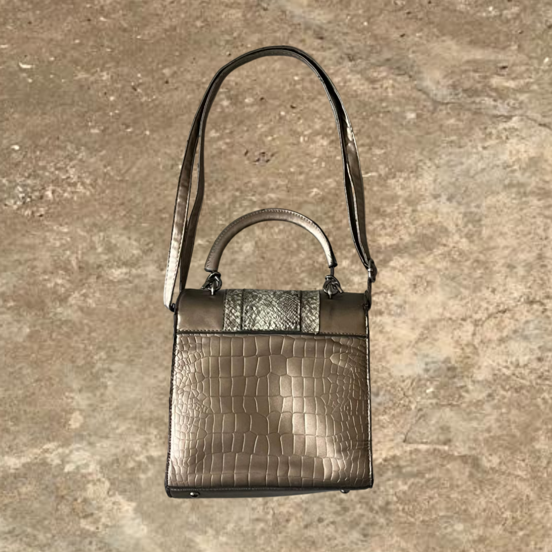 Dark Golden Beige Snake Print Women's Purse