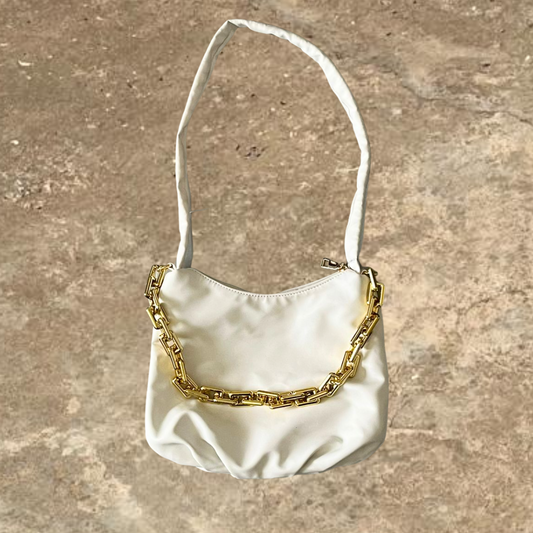 Ladies White Golden Strap Purse