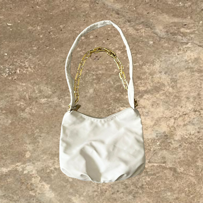Ladies White Golden Strap Purse