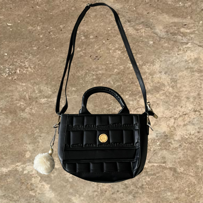 Black Shoulder Bag With a Hanging Accessorie