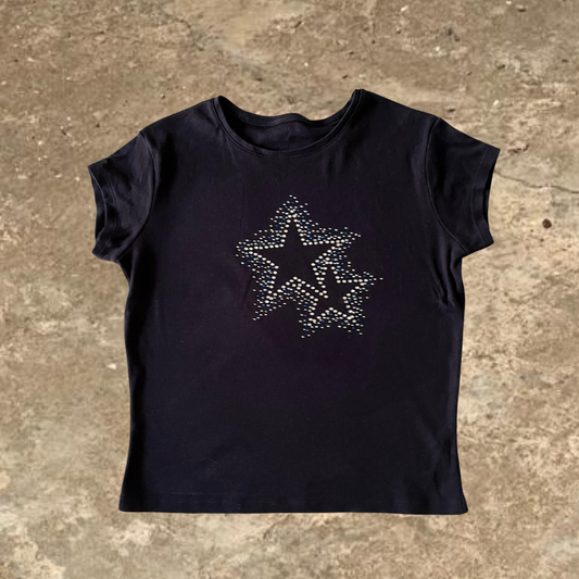 Beaded Y2k Black Short Sleeve Tee
