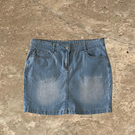 Light Wash Denim Embroidered Mini Skirt