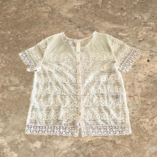 Forever21 Embroidered Lace Short Sleeve Button Up Shirt