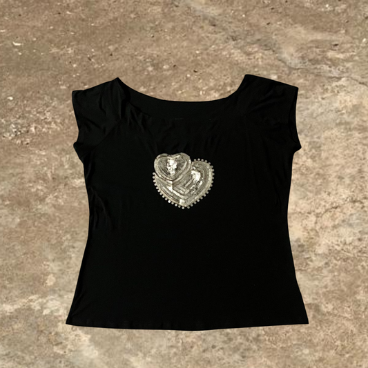 Soprano Black Sparking Short Sleeve Top