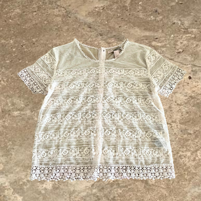 Forever21 Embroidered Lace Short Sleeve Button Up Shirt