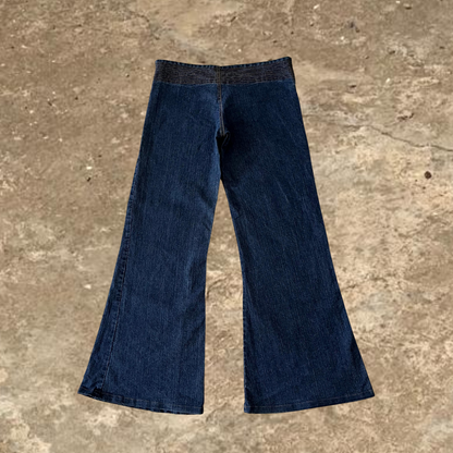 Low Waisted Dark Blue Wide Leg Jeans