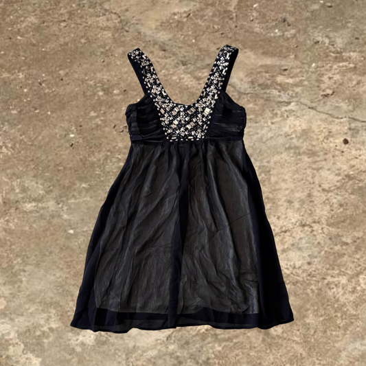 Black Forever Beaded Short Silk Dress