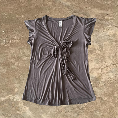Dark Beige Short Sleeve Adjustable Top