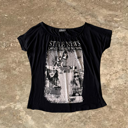Yessica " Style News Latest Trends In Town " Black Tee