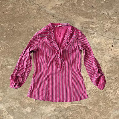 Next Pink Stripped Open V neck Long Sleeve Shirt