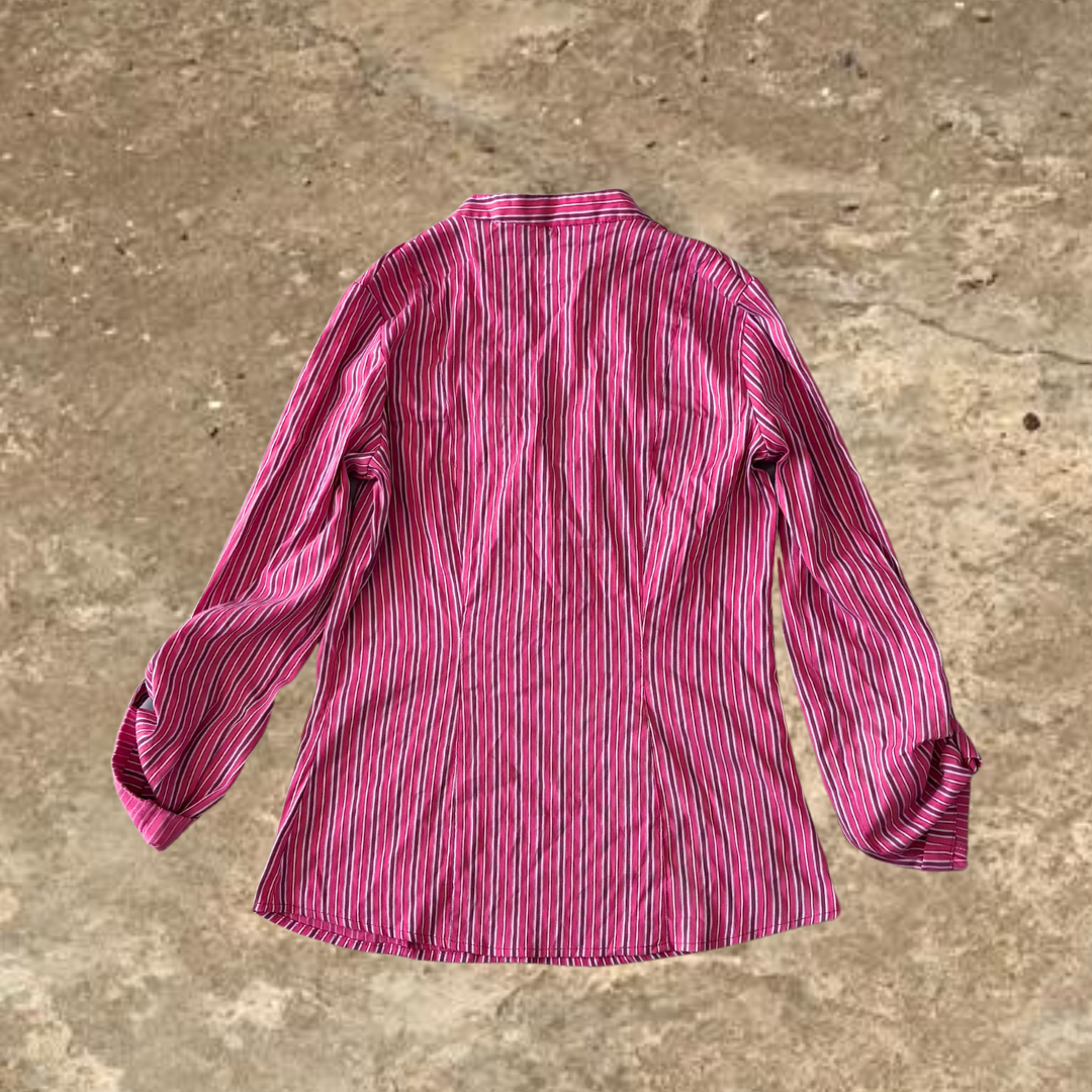 Next Pink Stripped Open V neck Long Sleeve Shirt