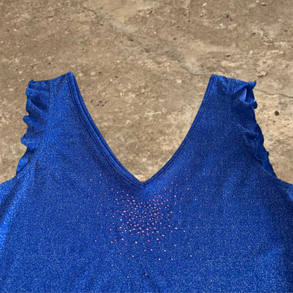 Blue Sparkly Short Sleeves Women's Top